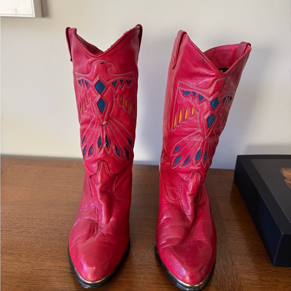 Retro Red Thunderbird Leather Cowboy Boots - Di go size 10M vintage